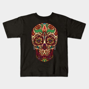 Mexican sugar skull, Day of the Dead hand-drawn floral skull Kids T-Shirt